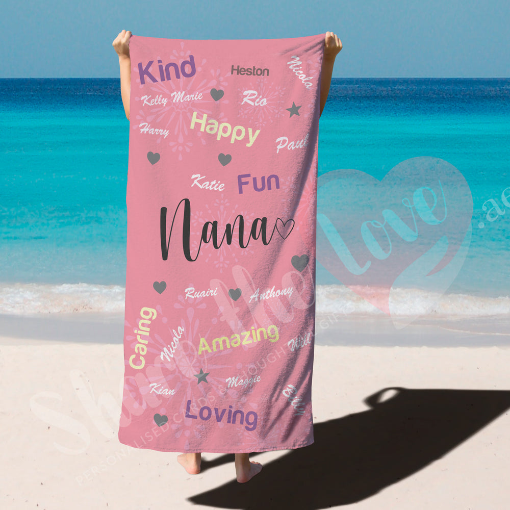 Personalised Towel - Family Names for Nana
