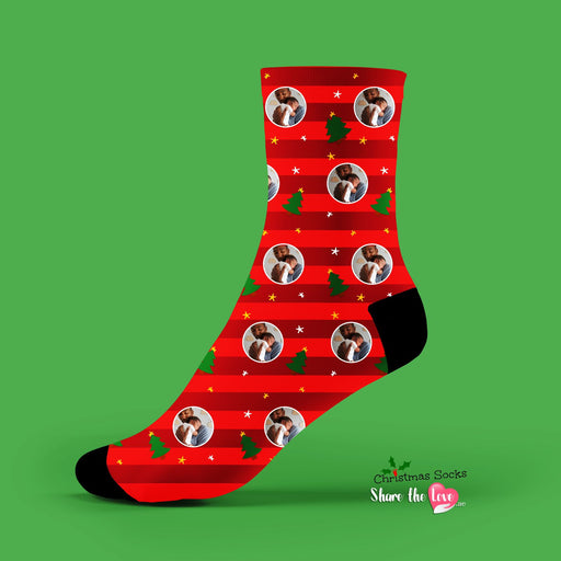 'Christmas Tree' Red Photo Personalised Socks