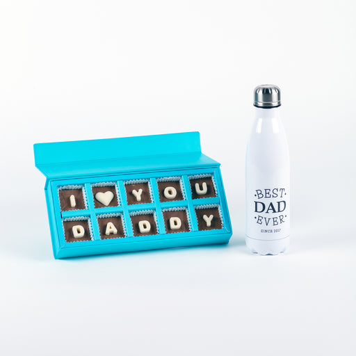 Father's Day Personalised Designer Water Bottle & Chocolate Set