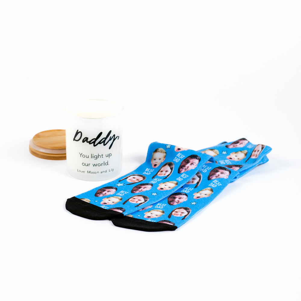 Father's Day Personalised Face Socks & Candle Set
