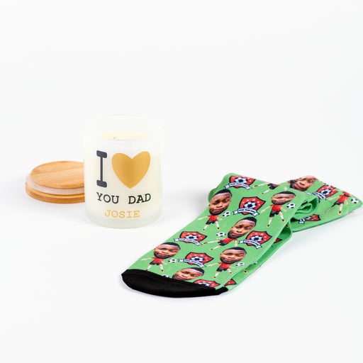 Father's Day Personalised Face Socks & Candle Set