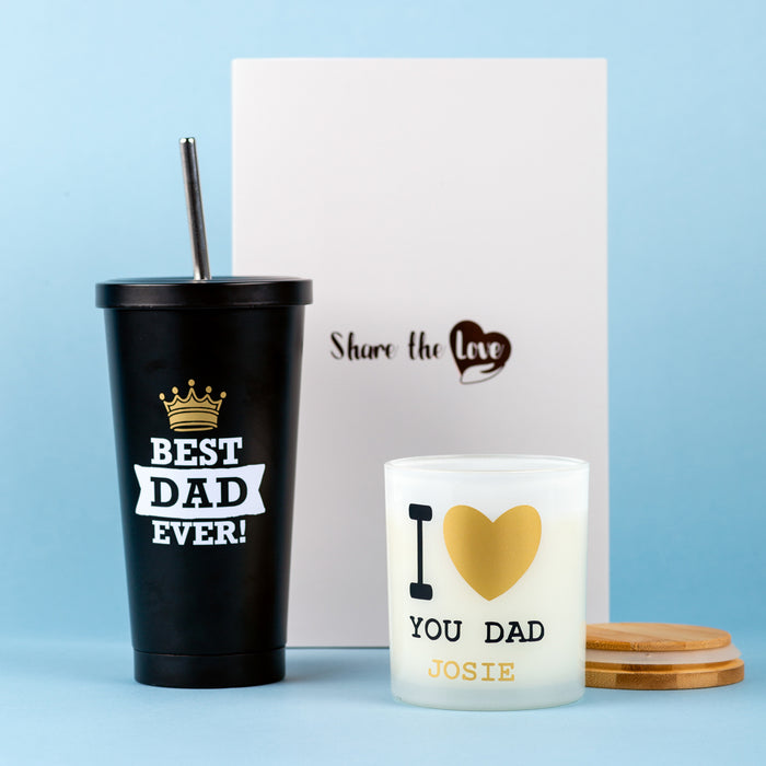 Best Dad Steel Tumbler & Personalised Candle Set