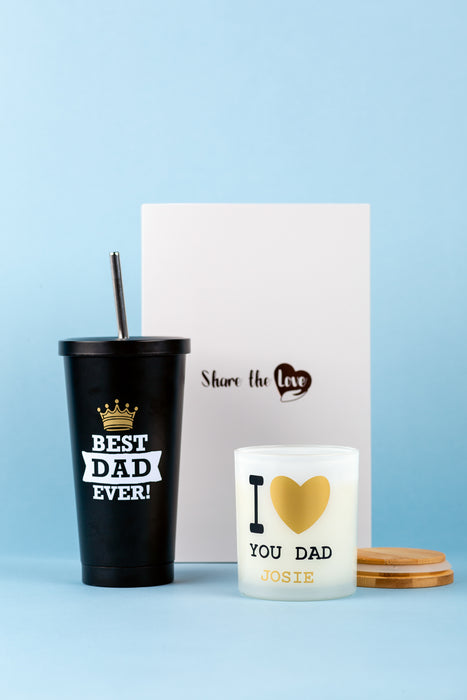 Best Dad Steel Tumbler & Personalised Candle Set