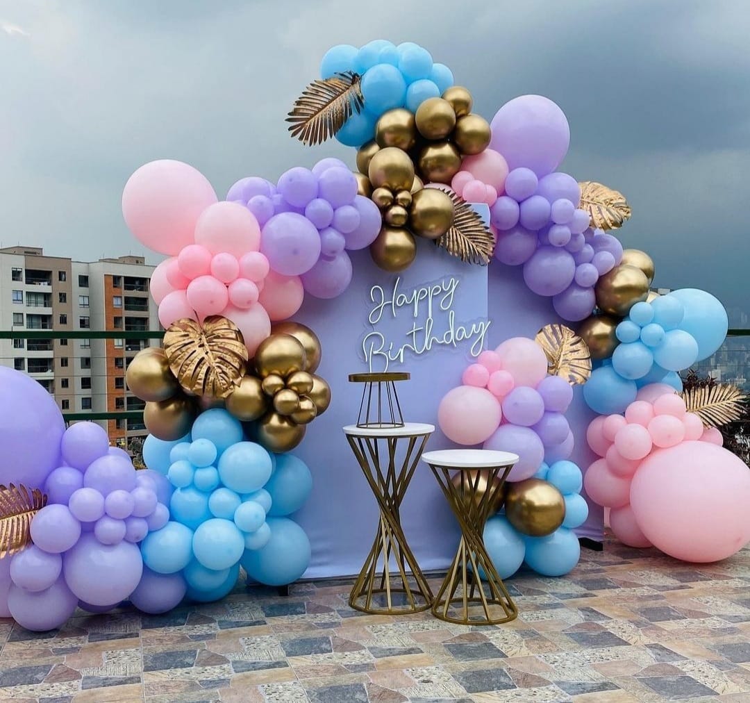 Gold, Pink, Violet and Blue Party Balloon Full Set
