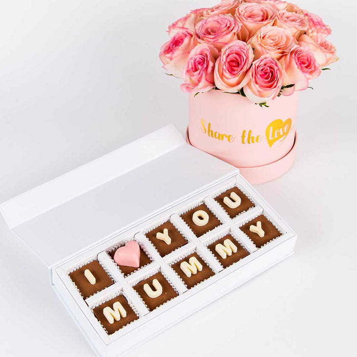 I Love You Mommy Chocolate & Pink Roses Box Combo