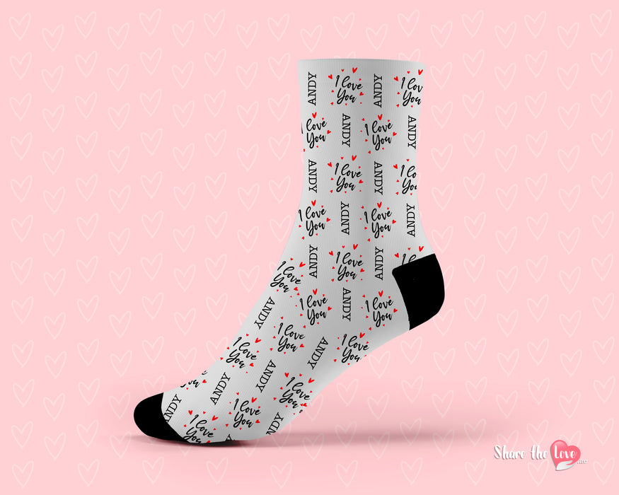 'I Love' Name  Personalised Socks