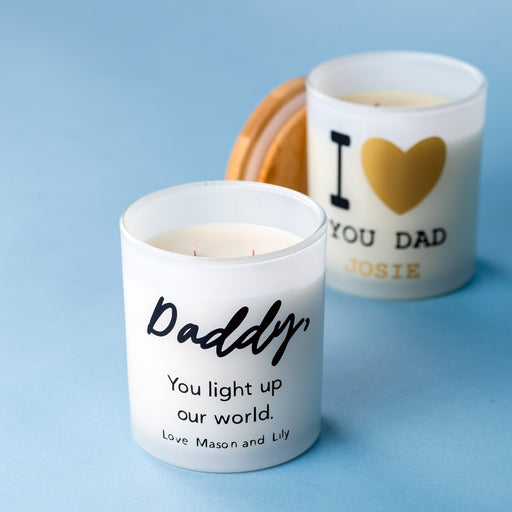 Father's Day Personalised Luxury Soy Wax Scented Candle with two Wooden Wicks