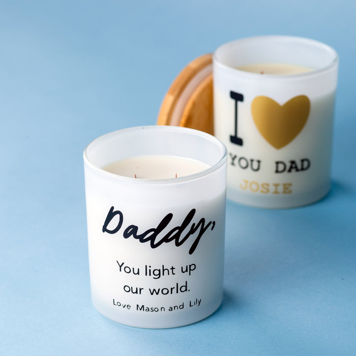 Father's Day Personalised Luxury Soy Wax Scented Candle with two Wooden Wicks