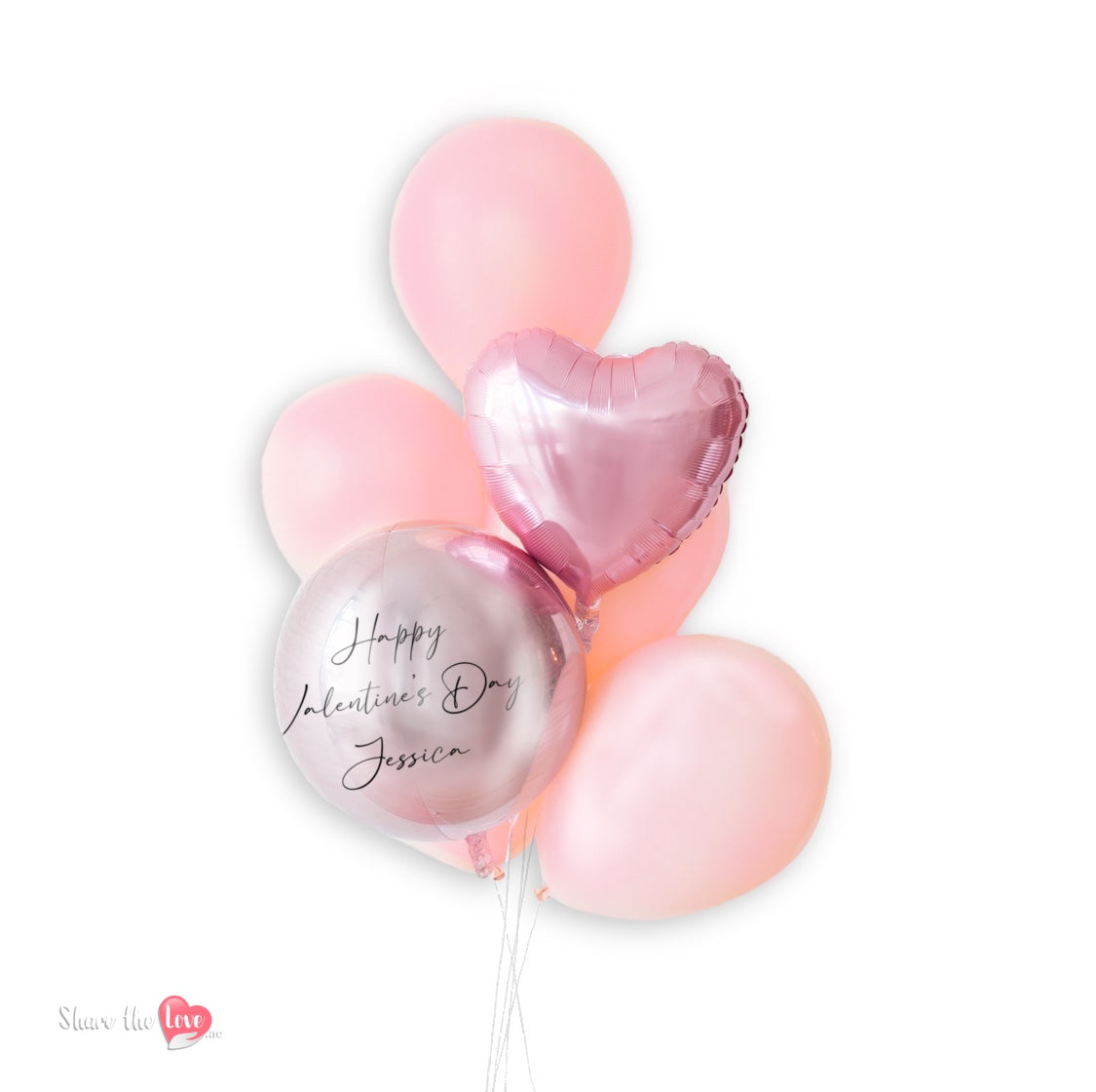 Pink Orb & Heart - Personalised Balloon Bouquet
