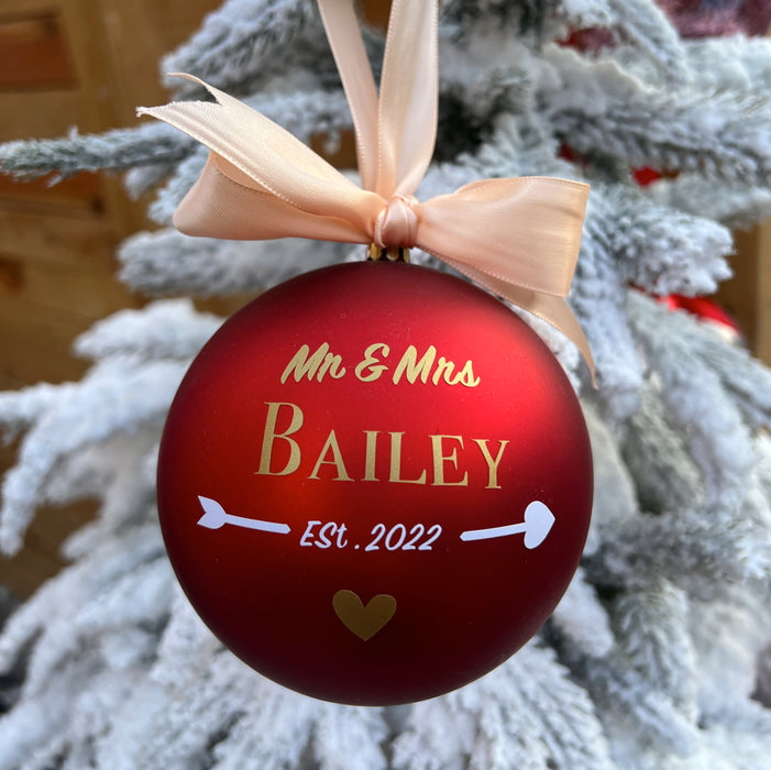 Personalised Matte Red Rose Gold Bauble (12cm)