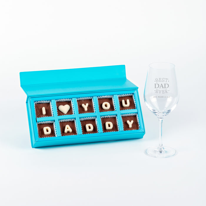 Father's Day Personalised Wine Glass & Chocolate Set