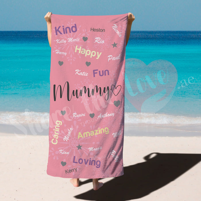 Personalised Towel - Family Names for Mummy