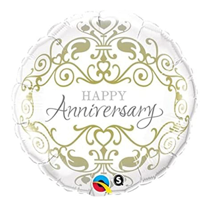 Happy Anniversary Silver,white and Gold Helium Balloon