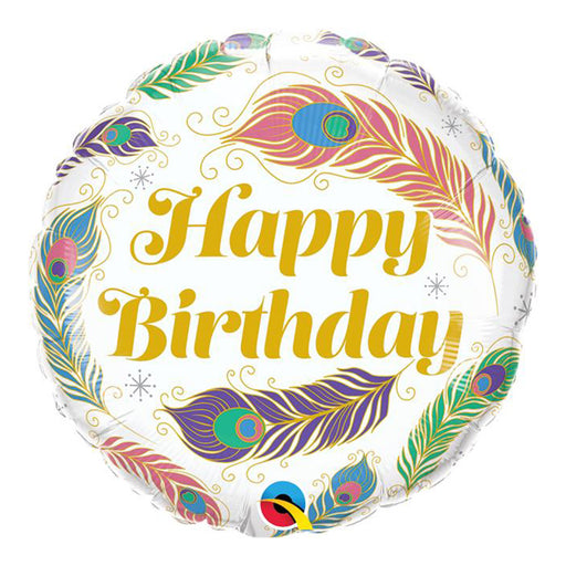 Happy Birthday Peacock Feathers Helium Balloon