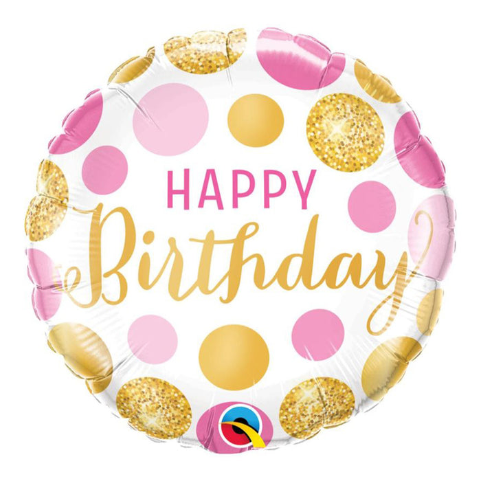 18" Pink and Gold Dots Birthday balloon