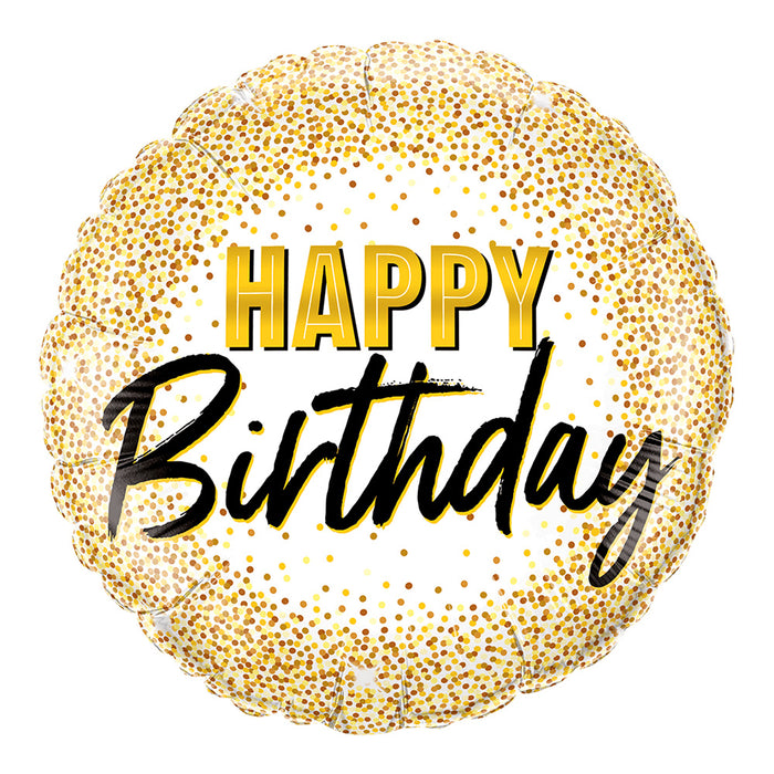 Classy Happy Birthday Gold and white Helium Balloon