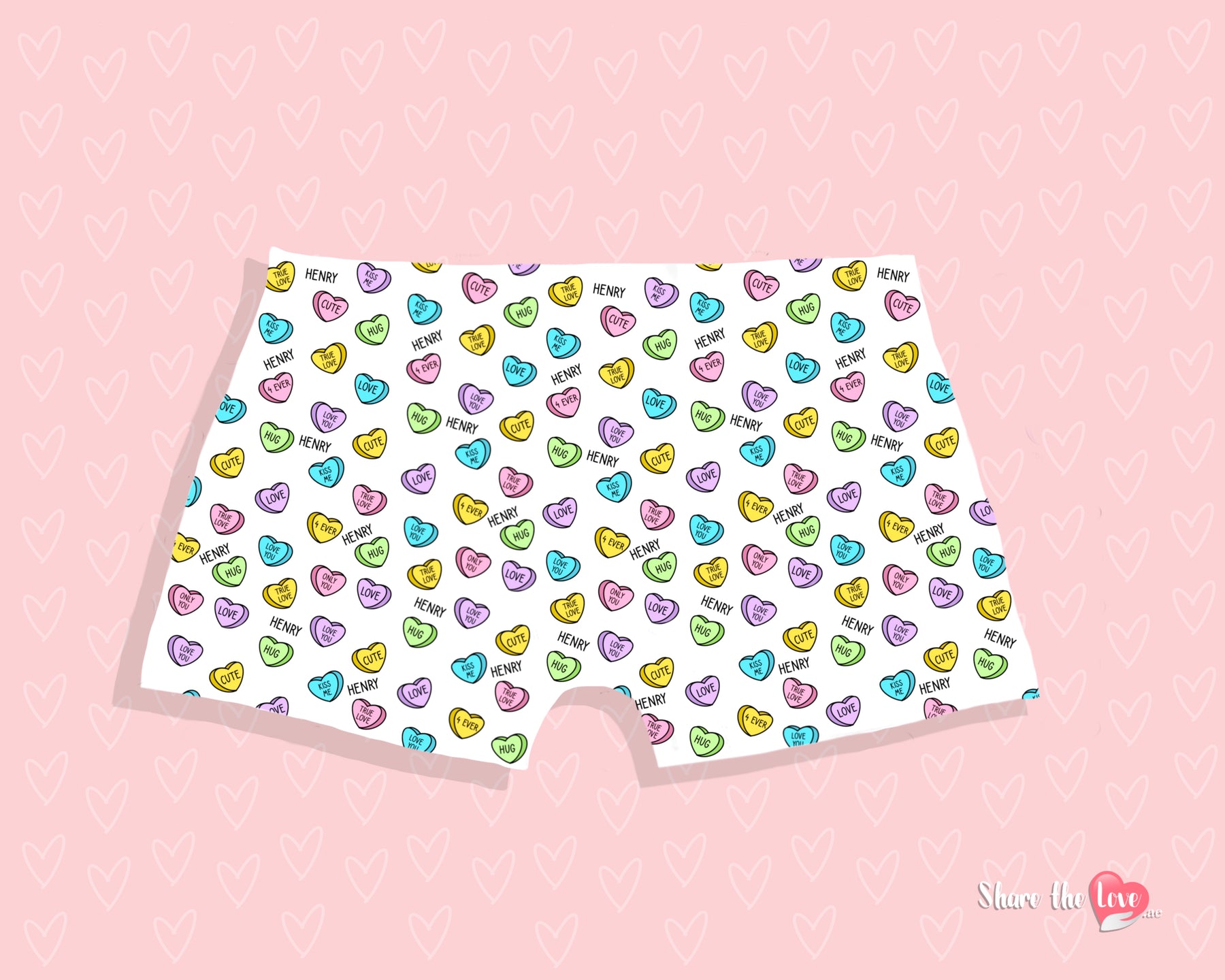 "Love Hearts" Personalised Ladies Underwear Shorts