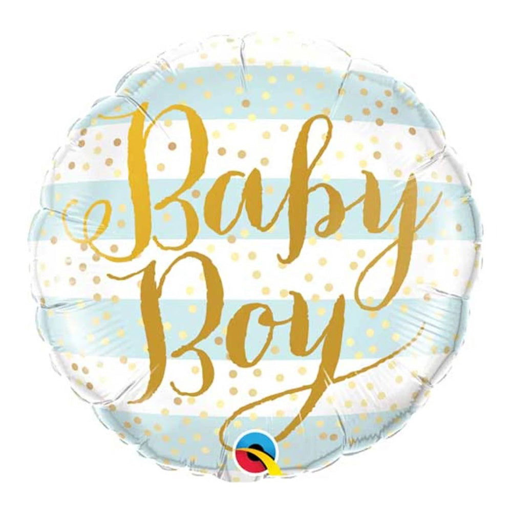 Baby Boy Blue, White and Gold Helium Balloon