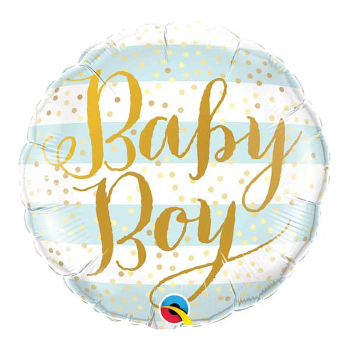 Baby Boy Blue, White and Gold Helium Balloon